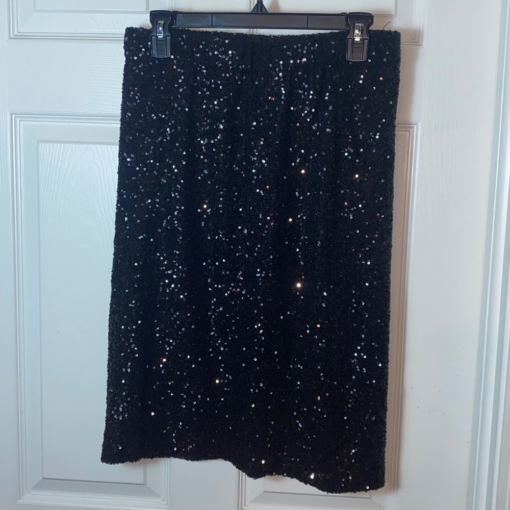 Daniel Cremieux Black Midi Sequin Skirt Size Small Shimmery